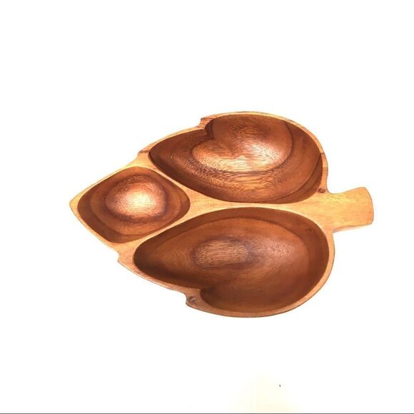 Vintage Monkeypod leaf shape divided bowl - Picture 1 of 2